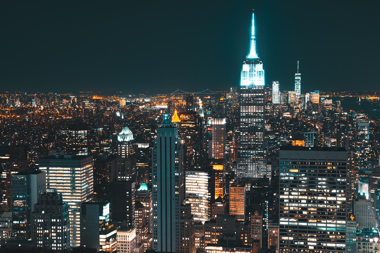 america, architecture, buildings, city, cityscape, evening, illuminated, lights, manhattan, nature, midtown, new york, new york city, nyc, night sky, night, outdoors, pinnacle, sky, skyline, skyscrapers, tower, travel, usa