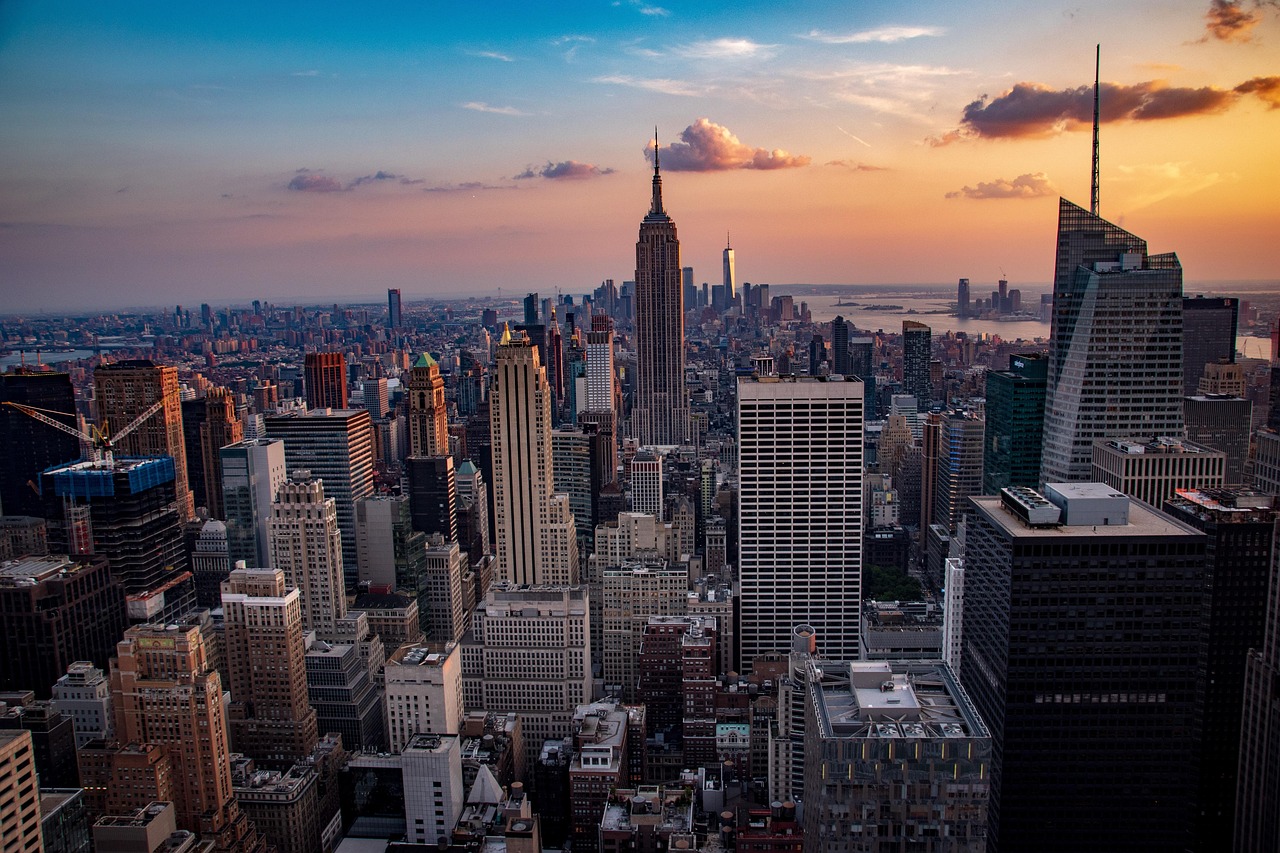 sunset, manhattan, city, skyline, architecture, usa, america, cityscape, nyc, travel, new, skyscraper, downtown, york, view, new york city, dusk, empire, state, empire state building, panoramic, skyscrapers, scenic, nature, yellow, orange